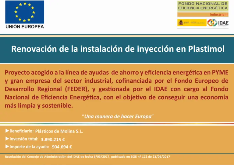 Subvenciones Renovación De La Instalación De Inyección En Plastimol